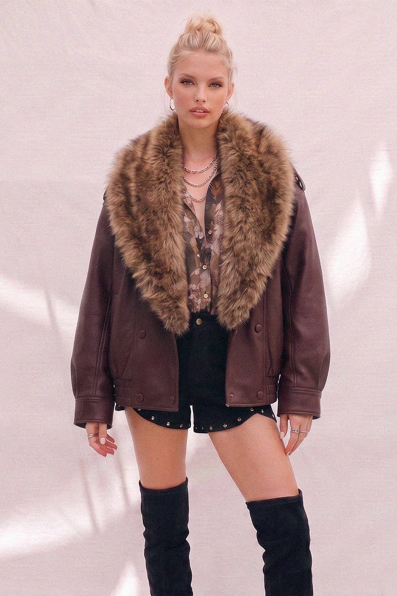 Oversized Faux Leather Bomber Jacket