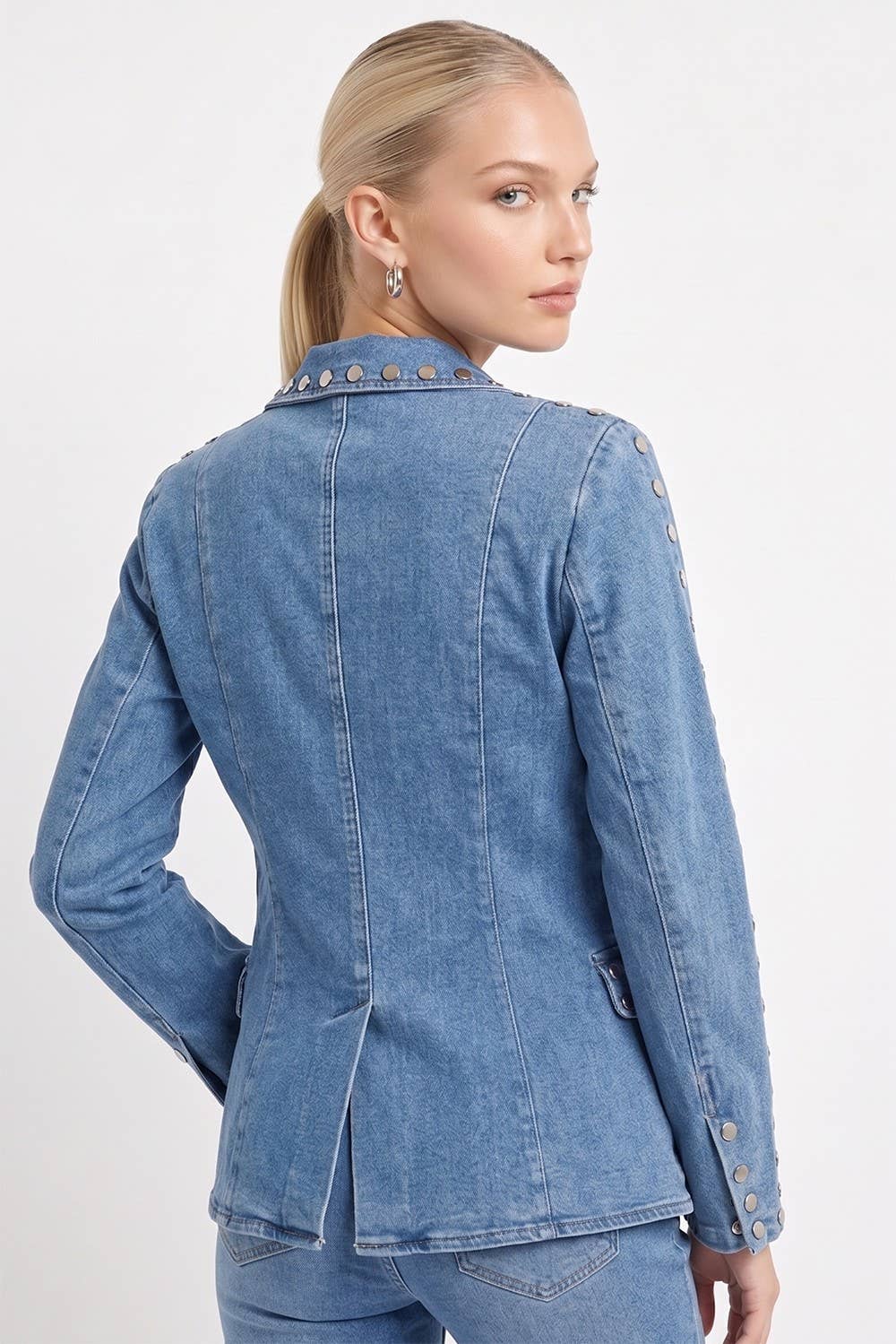 Dome Studded Denim Blazer