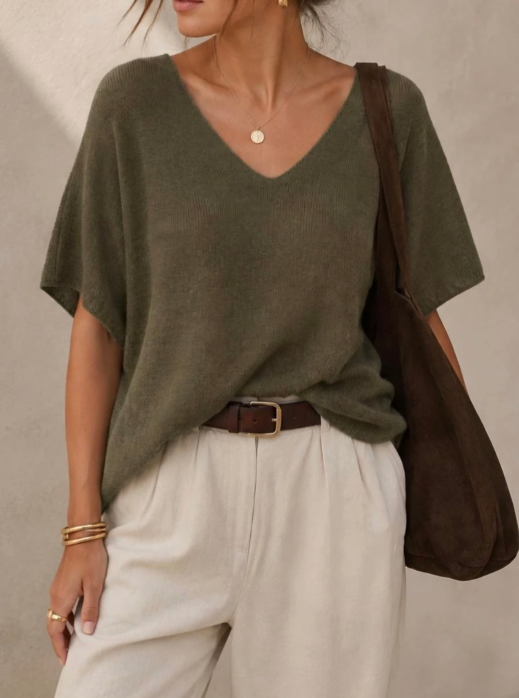 Relaxed V-Neck Knit Top