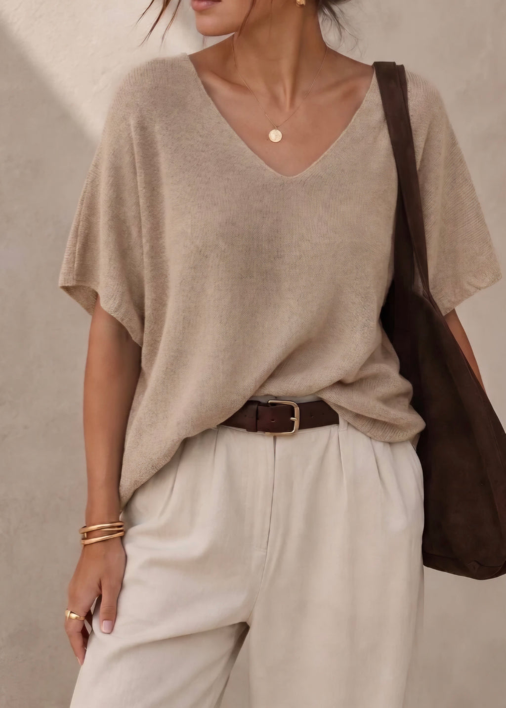 Relaxed V-Neck Knit Top