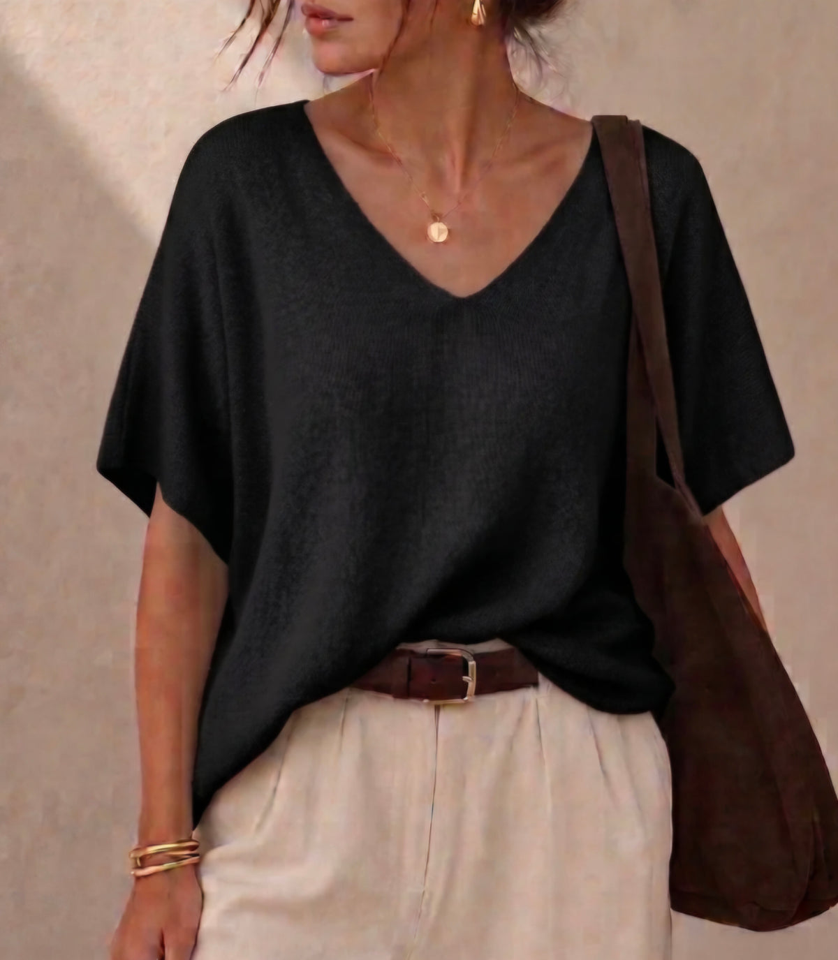 Relaxed V-Neck Knit Top