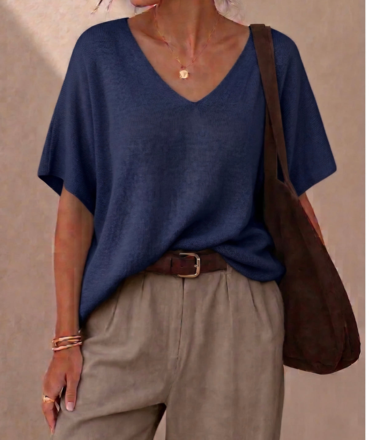 Relaxed V-Neck Knit Top