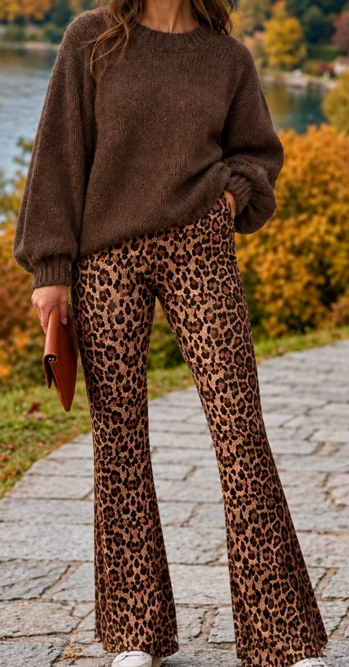 Leopard Print Flared Trousers