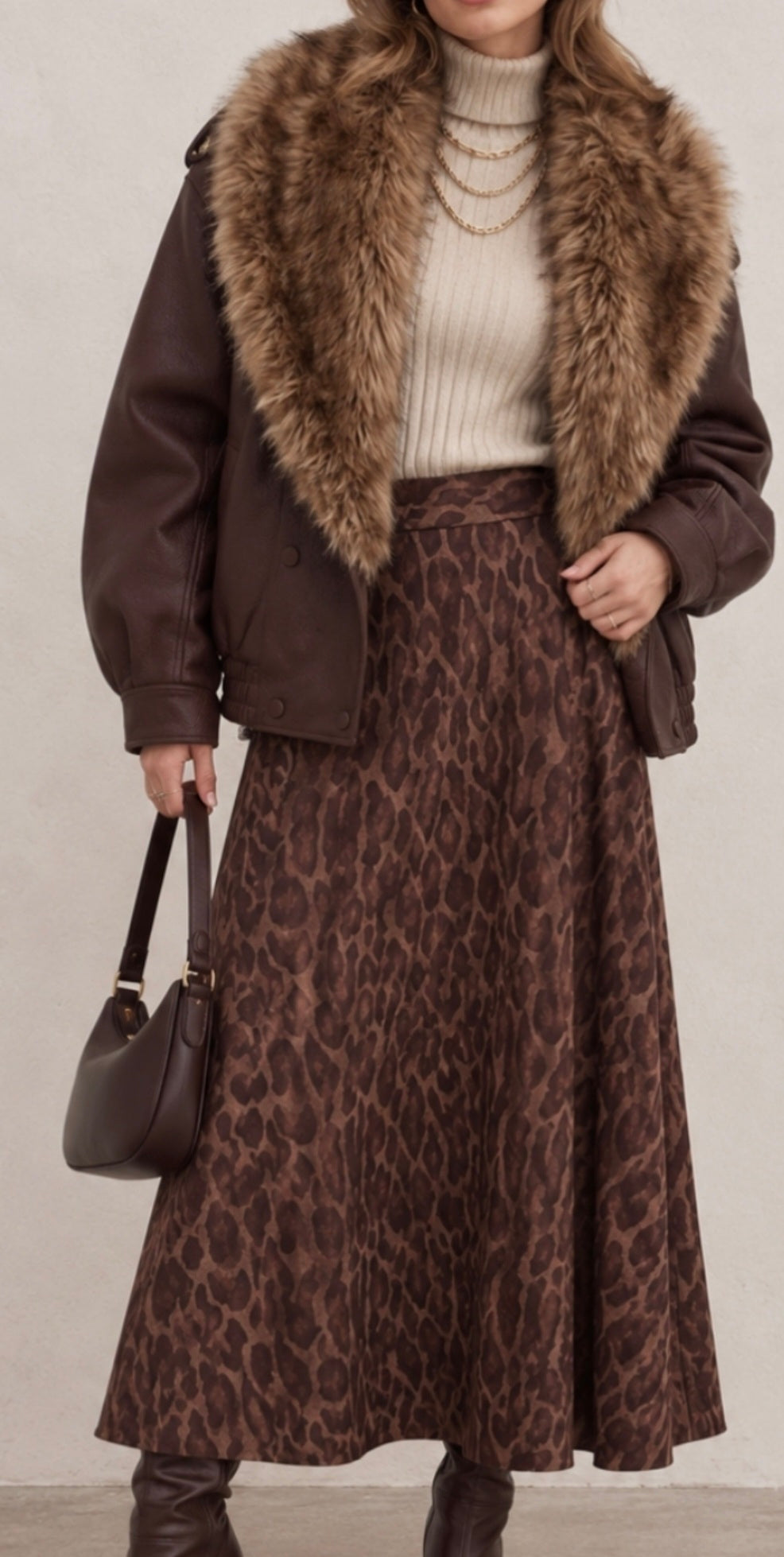 Leopard Print Full Midi Skirt