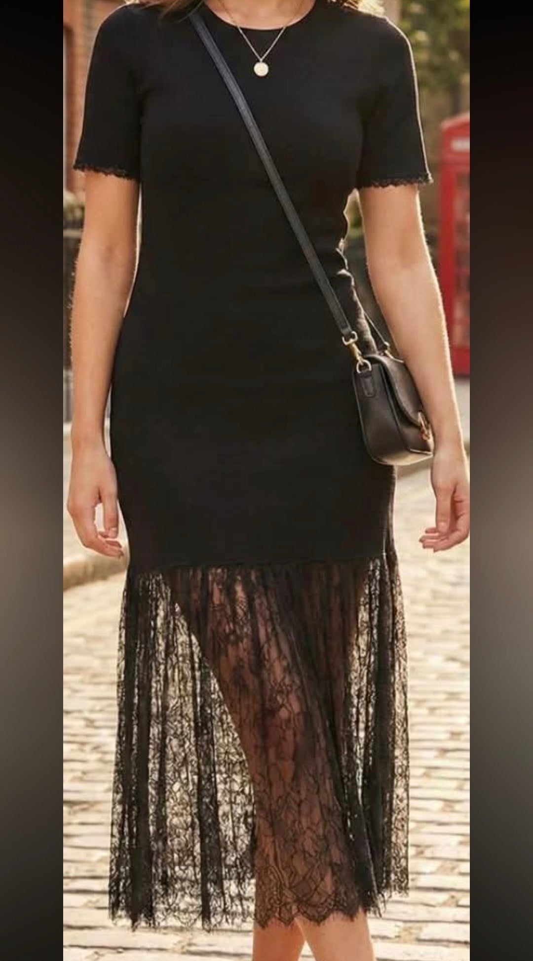 Black Lace Hem Midi Dress