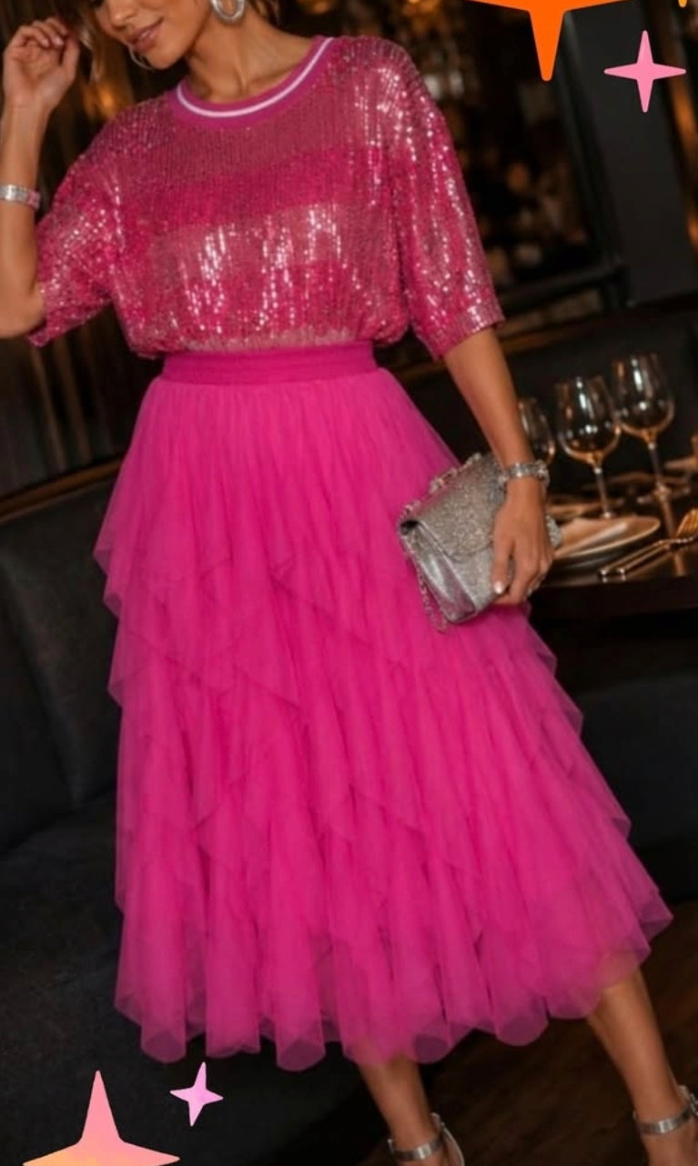 Layered Tulle Midi Skirt (Skirt Only)