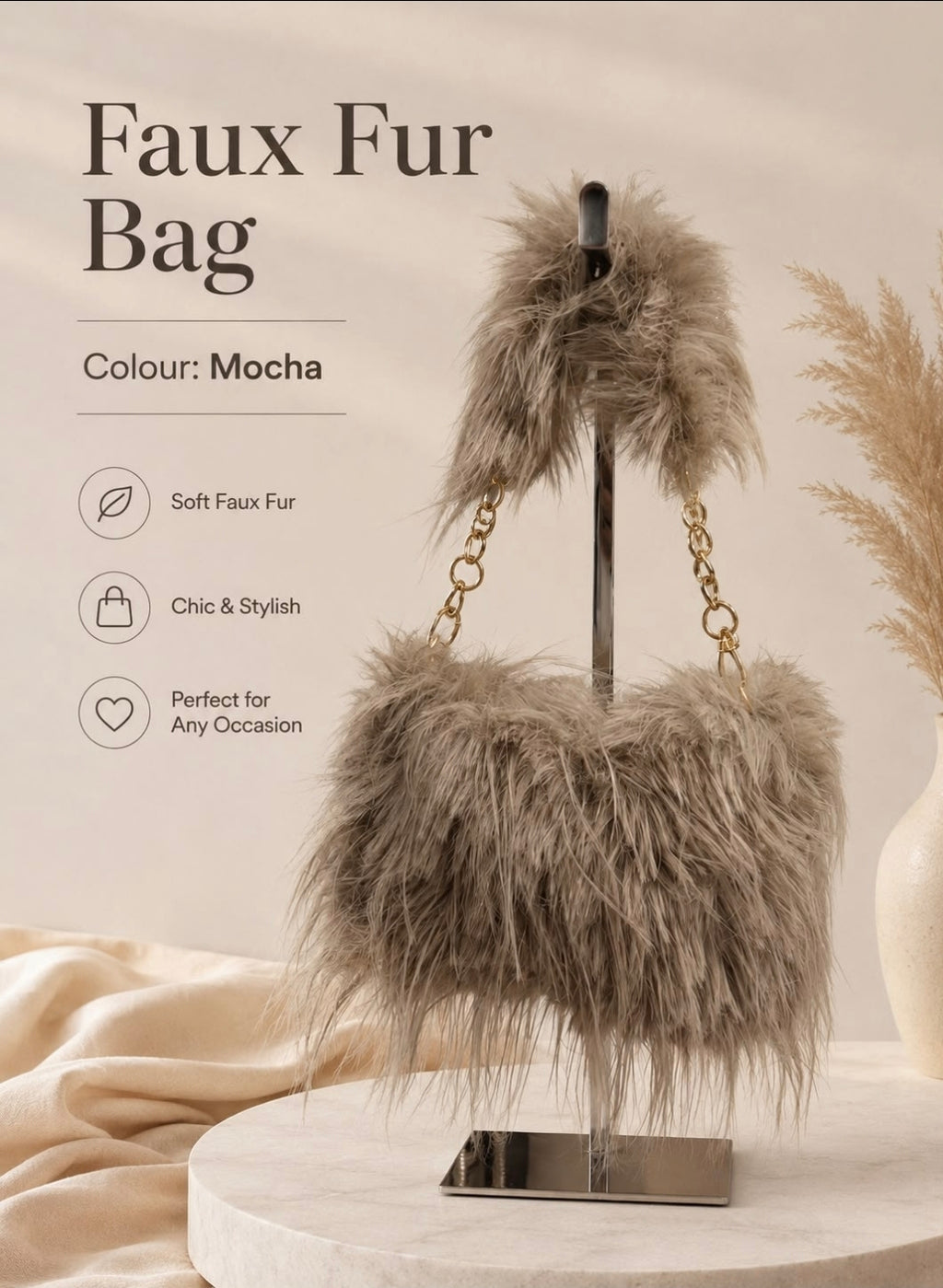 Faux Fur Chain Handle Bag