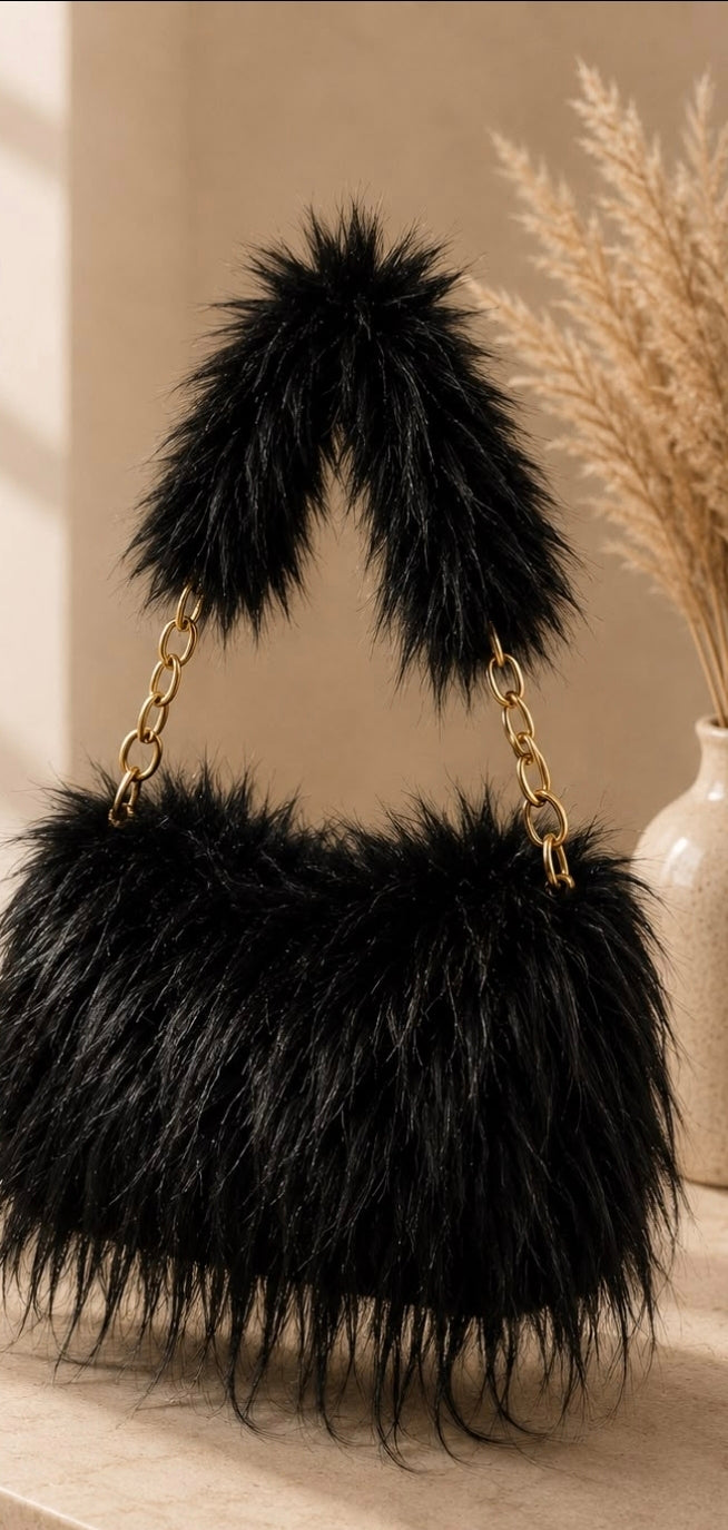 Faux Fur Chain Handle Bag