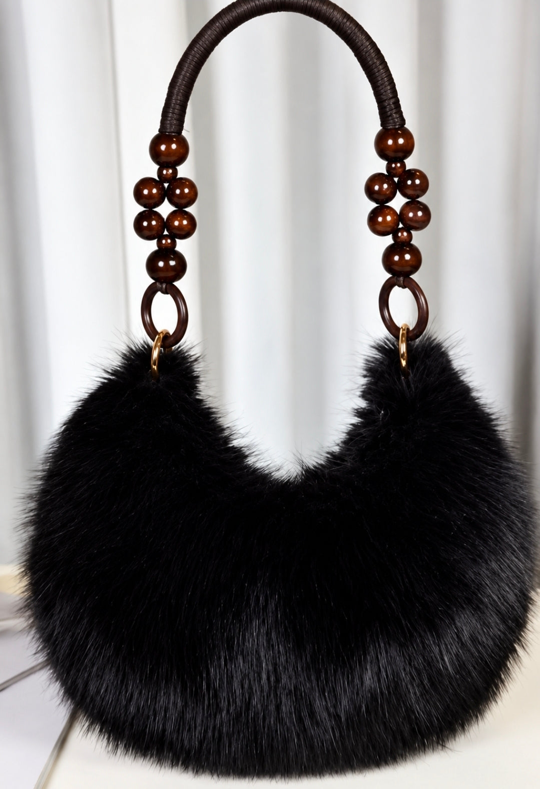 Faux Fur Beaded Handle Bag