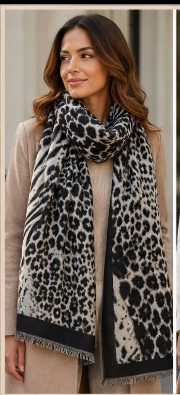 Leopard Print Fringed Scarf