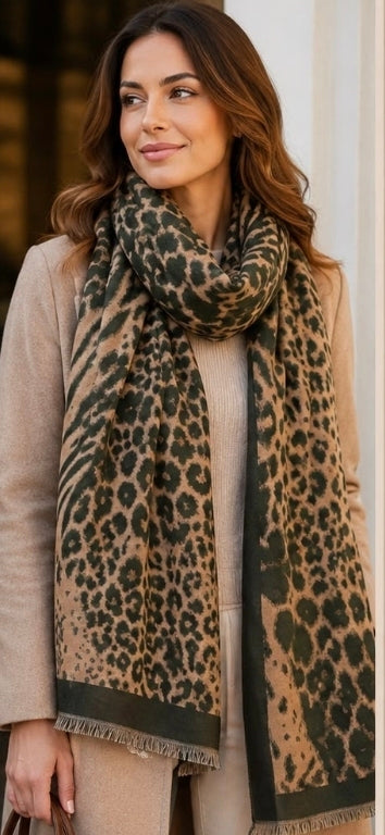 Leopard Print Fringed Scarf