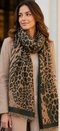 Leopard Print Fringed Scarf