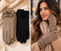 Faux Suede Bow Detail Gloves