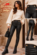 PU Legging with Gold Button Details