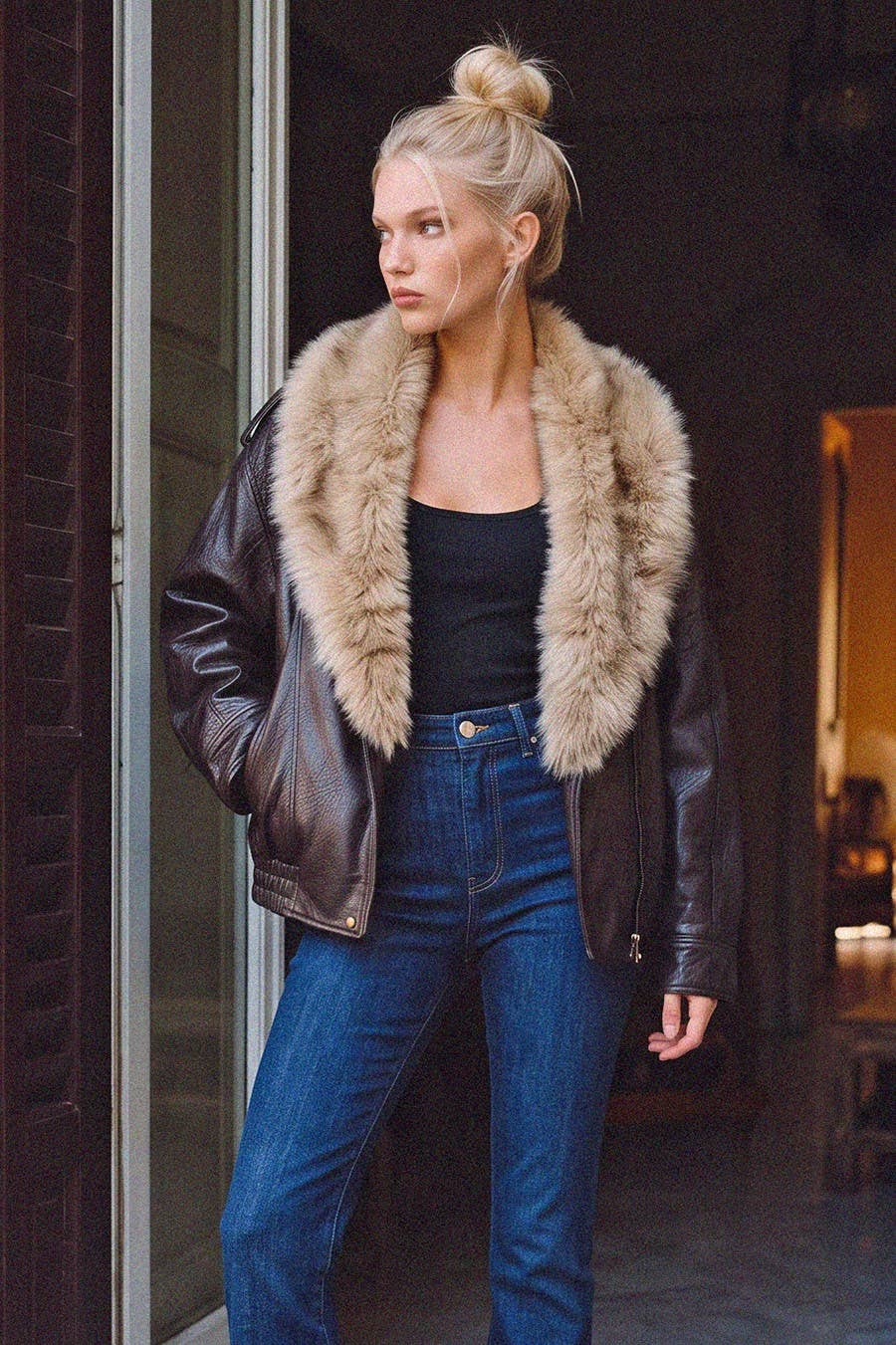 Oversized Faux Leather Bomber Jacket