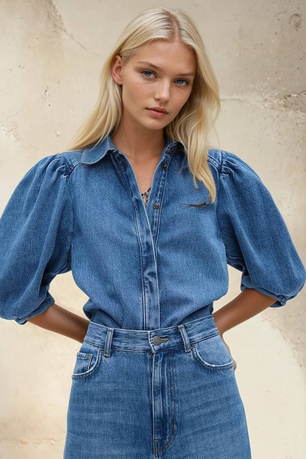 Balloon Sleeve Denim Shirt