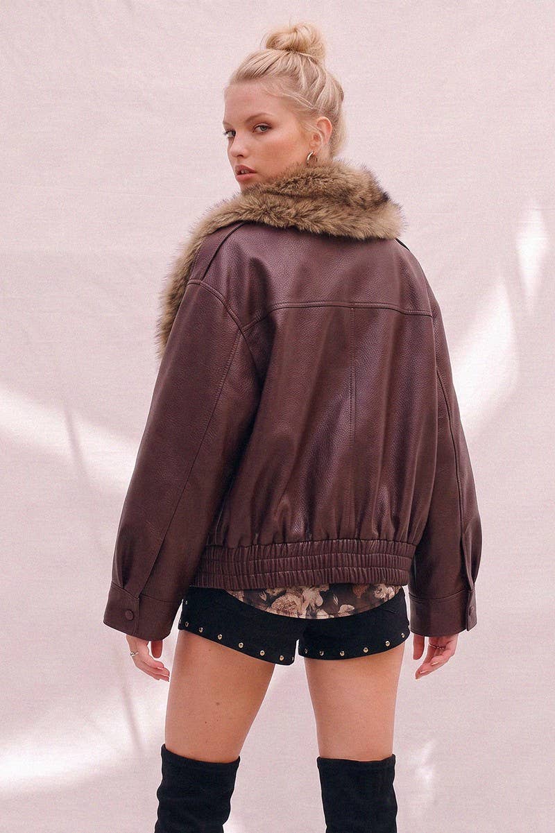 Oversized Faux Leather Bomber Jacket