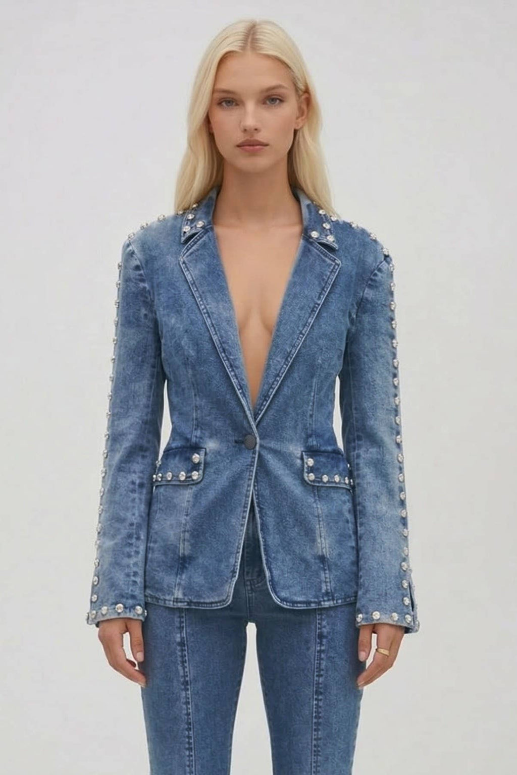 Dome Studded Denim Blazer