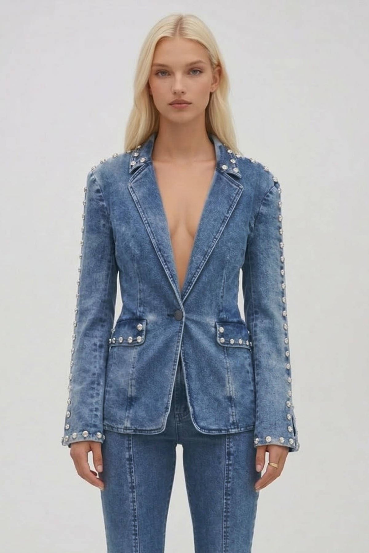 Dome Studded Denim Blazer