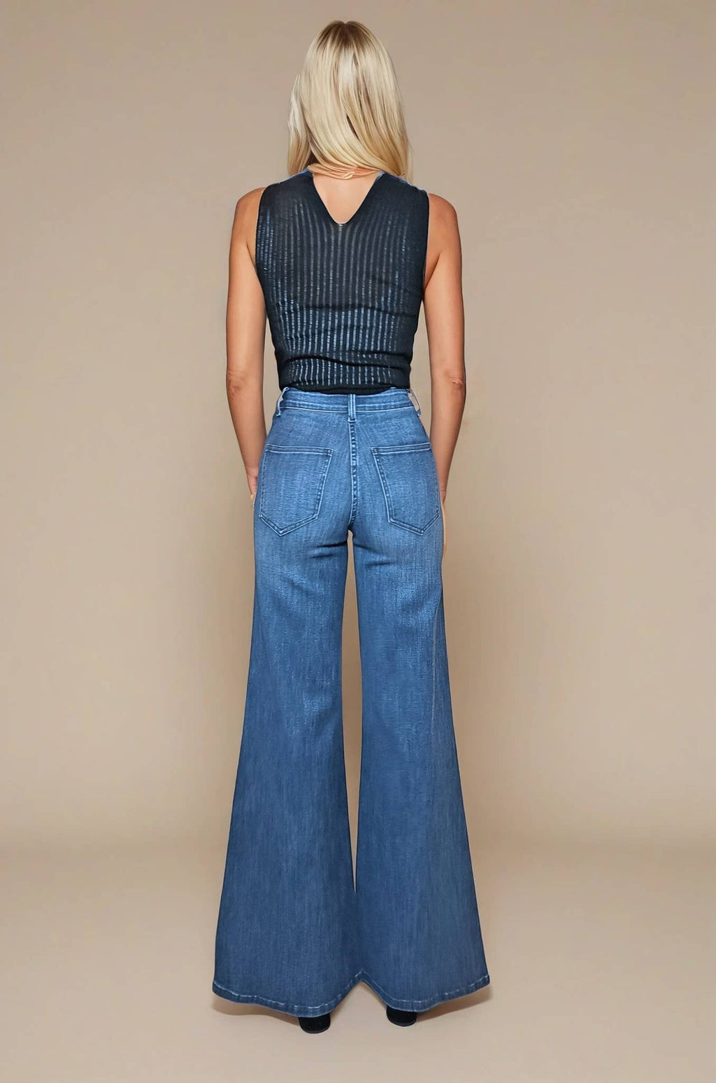 Two Tone Washed Wide Leg Jeans