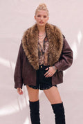 Oversized Faux Leather Bomber Jacket