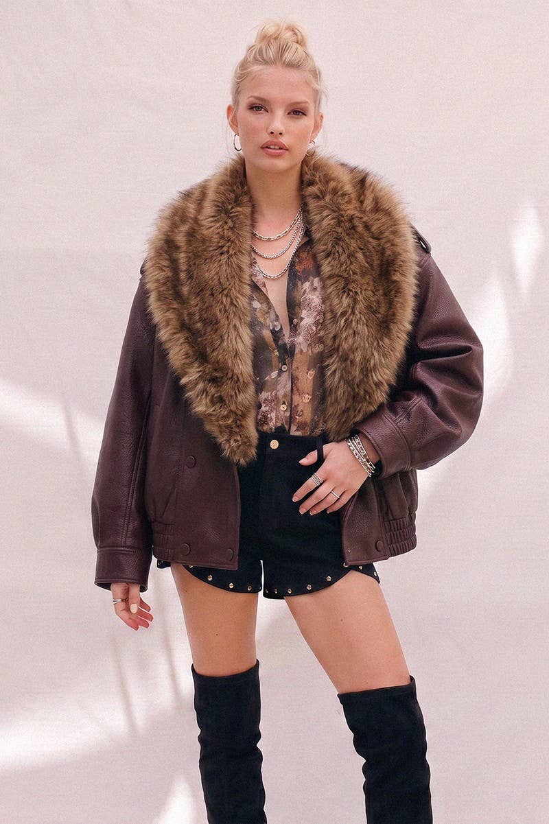 Oversized Faux Leather Bomber Jacket