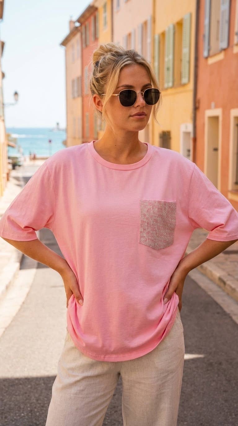 Rhinestone Pocket T-shirt