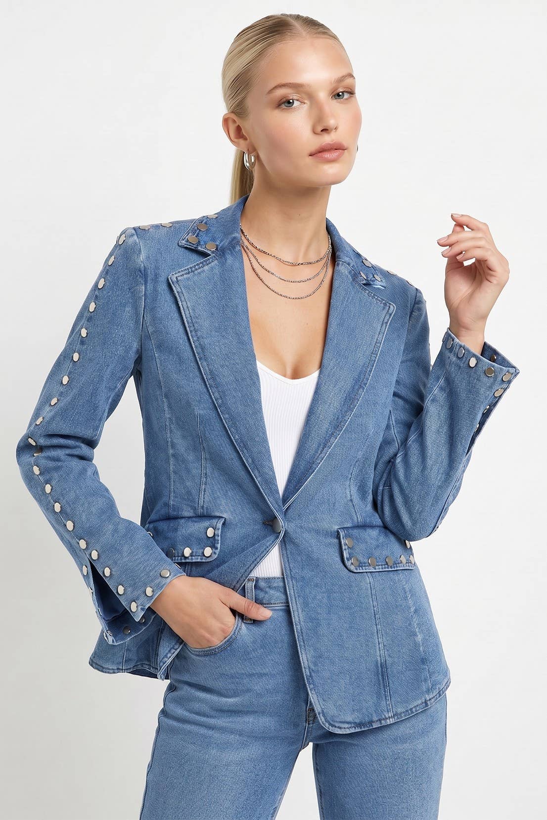 Dome Studded Denim Blazer