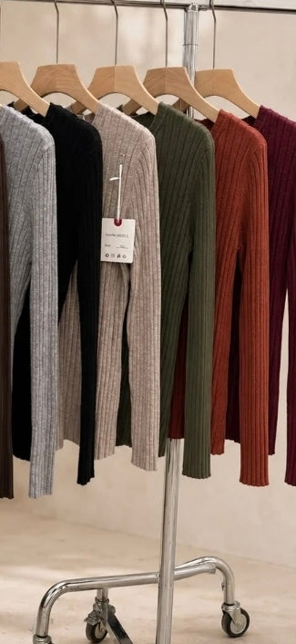 Ribbed Long Sleeved Knit Top