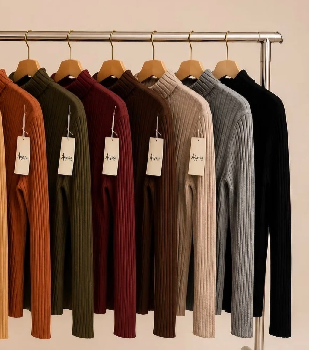 Ribbed Roll Neck Knit Top
